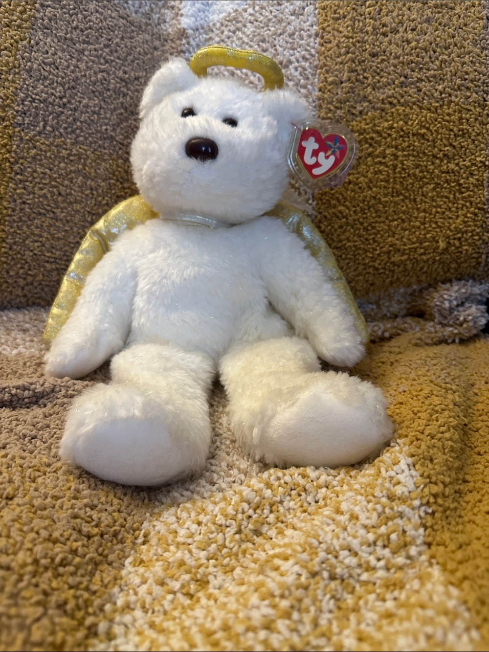 Ty White Angel Bear with Gold Wings and Halo